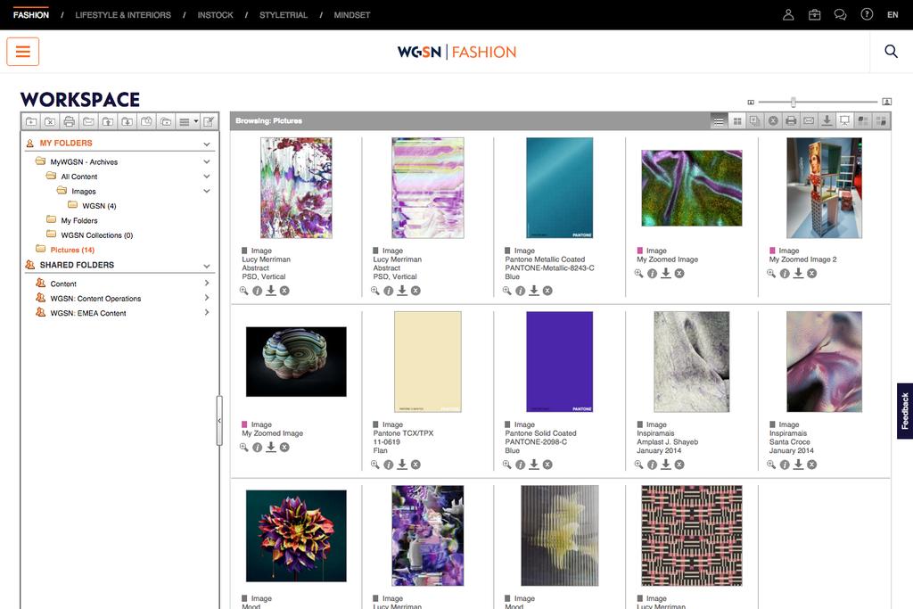 IMAGE & DESIGN RESOURCES Search more than 17 million zoomable high-resolution images to find exactly what you need IMAGES WORKSPACE Use WGSN s patented technology