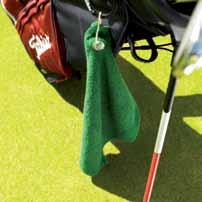 Golf towel in luxury weight, absorbent fabric with grommet and hook.