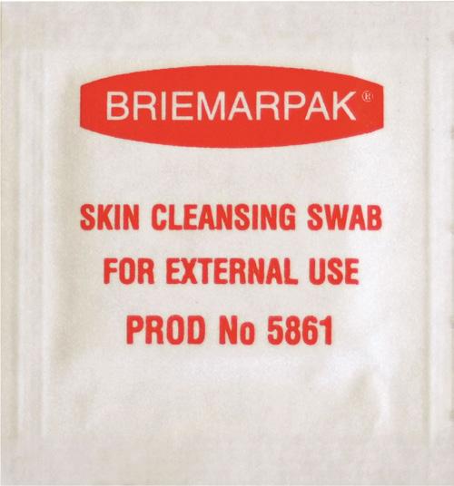 Briemar 2% CHG 70% IPA Swab 70% Isopropyl Alcohol plus 2% Chlorhexidine Swab (with large non woven swab) Sachet Size: 47.0mm x 60.