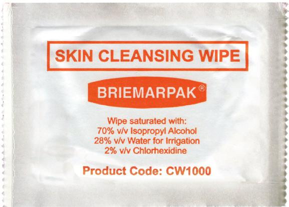 Briemar 2% CHG 70% IPA Swab - Large 70% Isopropyl Alcohol plus 2% Chlorhexidine Wipe (with non woven wipe) Sachet Size: 80mm x 60mm Towel Size: 120mm x 140mm BRMCW100 Briemar