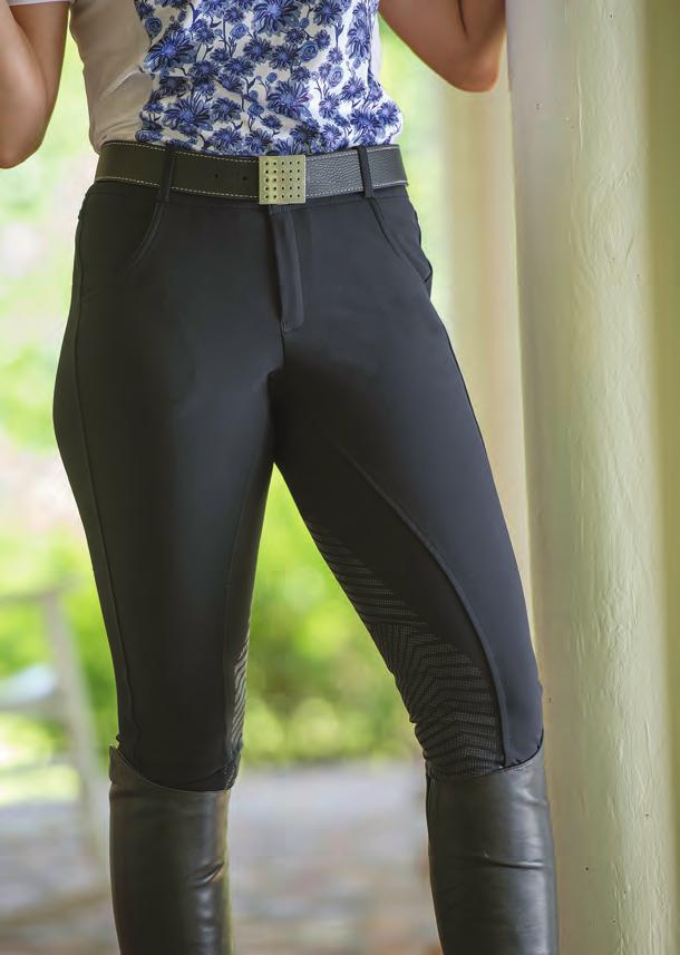 Our patented seamless, gusseted crotch allows you to sit more deeply in the tack with added stretch and comfort.