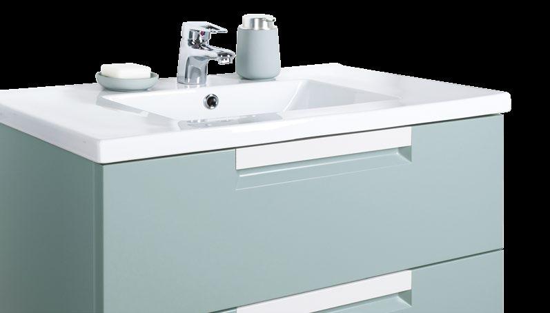5 50 Durable and moisture resistant soft closing hinges and drawers in all basin units.