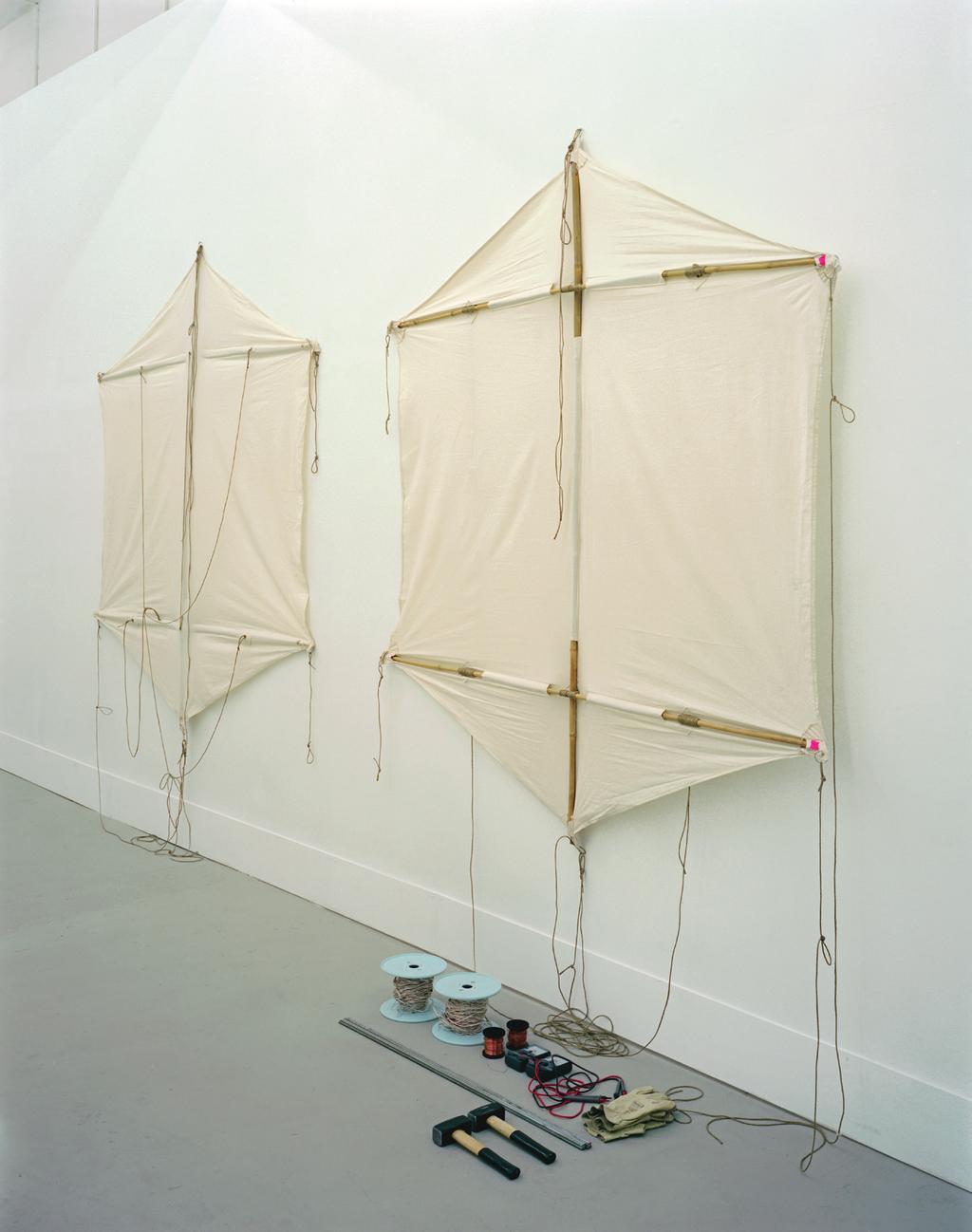 Laurent Montaron, The invisible message, 2011 Two kites, rods, copper