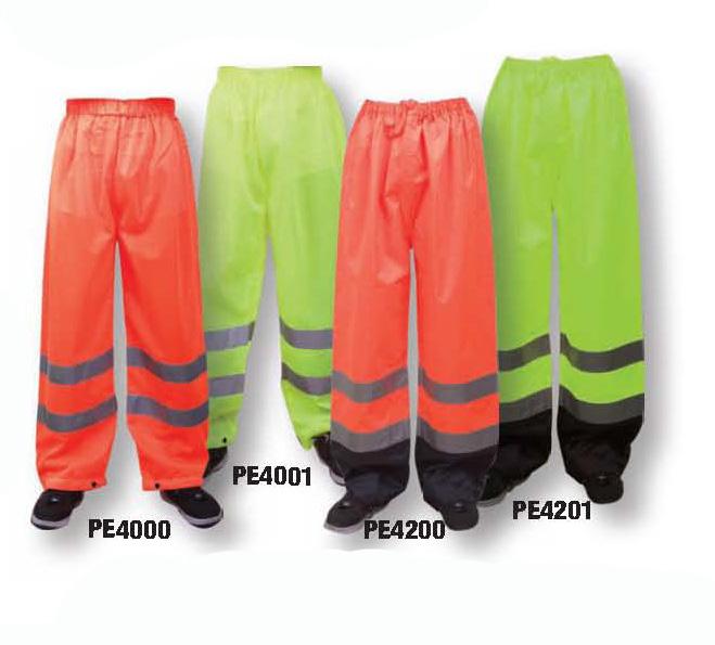 LIME WATERPROOF PANTS PE4200 ORANGE / PE4201 LIME Meets ANSI Class I when worn alone Meets ANSI Class II when worn with Class I vest Meets ANSI Class III when worn with