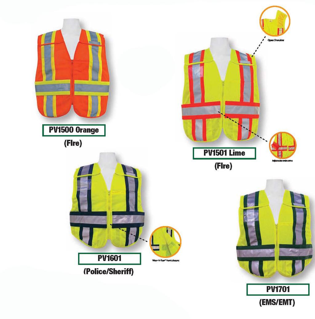 ANSI 207-2006 DUAL ANSI CERTIFIED Meets ANSI/ISEA 207-2006 public safety standard Color coded panels 100% polyester lime micro mesh Wear-N-Tear front closure Drop shoulder breakaways, breakaway