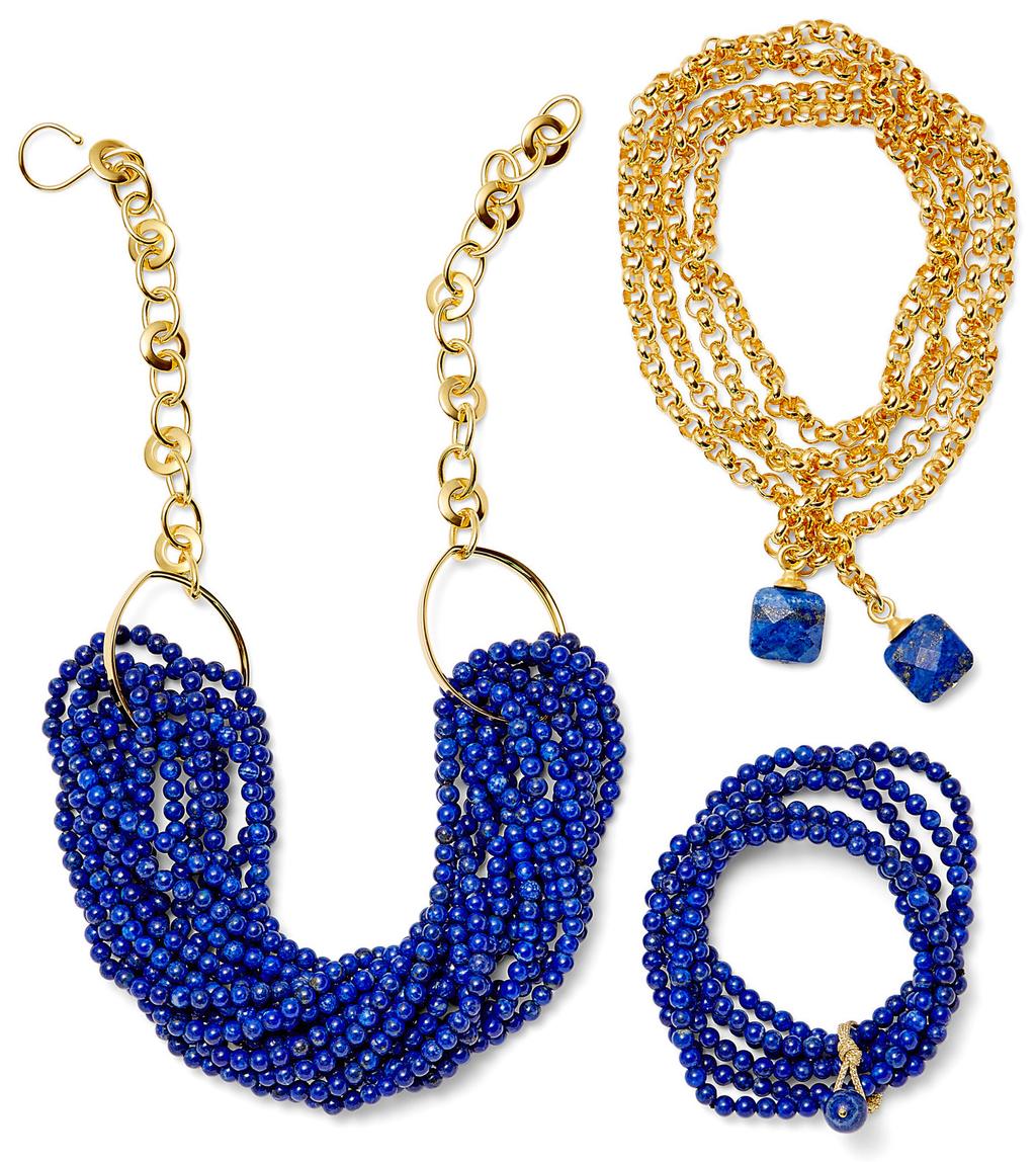 Lapis Blue and Gold Holiday 07 Twisted torsade necklace in 6mm lapis lazuli with handwrought gold links, chain and adjustable hook - adjustable
