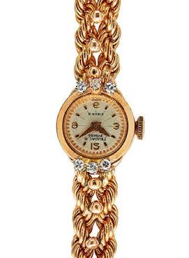 Select Jewellery & Watches 45 148 HC475/23 A mid 20th century lady s diamond set wrist watch the small round silvered dial inscribed R Jaquet, Génève, baton and Arabic indicators, integral rope twist