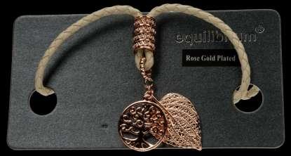 Tree of Life Long Necklace Ivory plaited leather and Rose