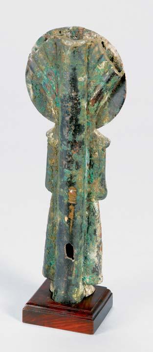 standing figure with clasped hands, gilt bronze with further gold inlay,
