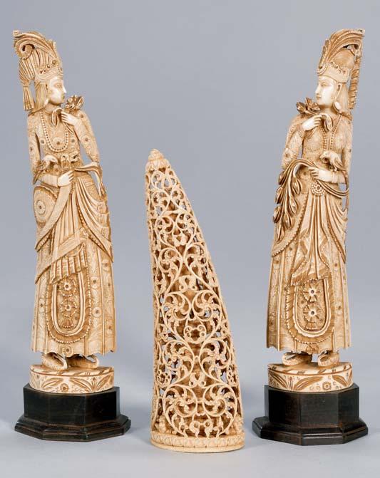 8 $1,000-1,500 256. Ivory Carving, India, late 19th century, figure of the Goddess Lakshmi, ivory inlaid hardwood stand, ht. 18 $1,000-1,500 252.