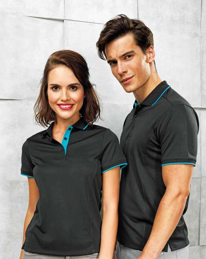 placket and cuffs Side panels for a fitted shape Ribbed knit collar Pique Weight: 155gsm Wash: 40 C domestic wash