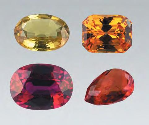 Figure 32. These sapphires were treated by Be diffusion. Shown are a yellow (sample 45035, 1.22 ct) and an orangy red sapphire (sample 45033, 1.