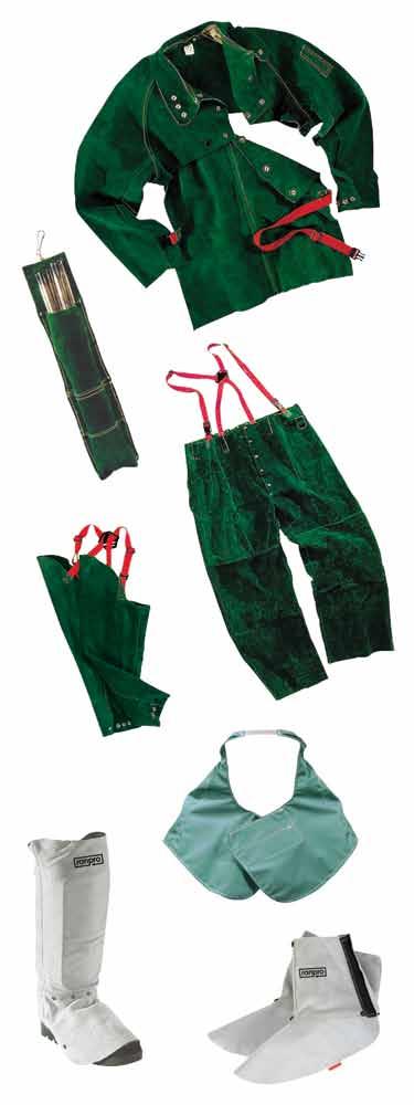 welding apparel > accessories Cape Sleeves CS 100 Exceptional protection against top and frontal splatter Green supple side split leather Exclusive lined shoulder for freer movement, less fatigue and