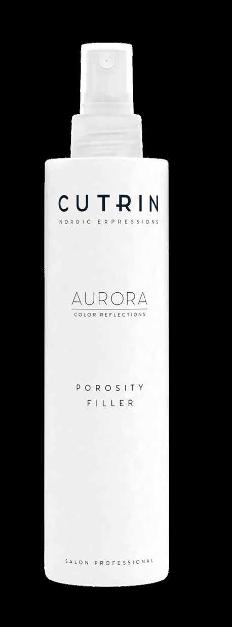 CUTRIN AURORA POROSITY FILLER Equalizes and treats damaged and porous parts of the hair before chemical treatment. Especially suitable for highly treated or lightened hair.
