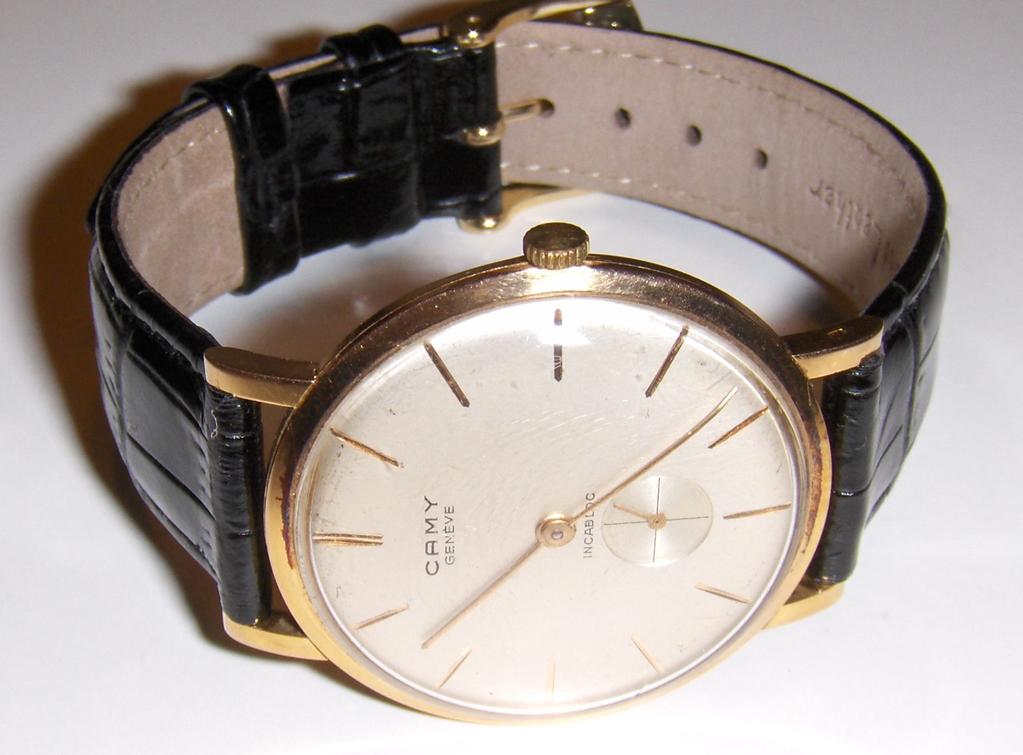 08 CAMY, men's wristwatch, 18K gold, manual wind, plastic crystal,