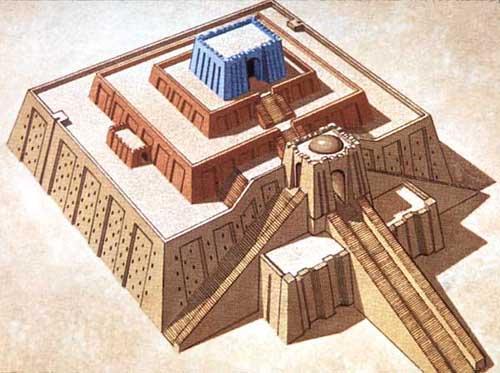 A reconstruction drawing of the ziggurat Aerial