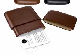 Sliding business card case in vegetable tan leather with nubuck lining.