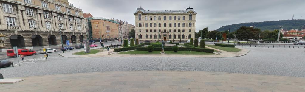 The intersection and the buildings surrounding the square are the Charles University Department of Philosophy, College