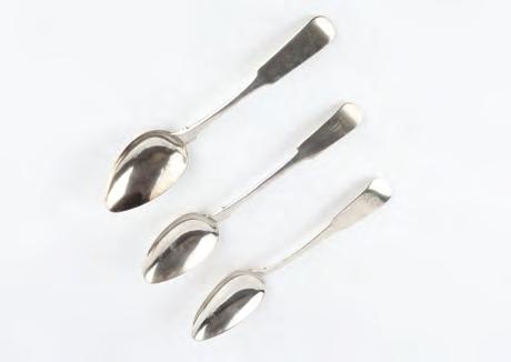560. TWO EARLY 19TH CENTURY SCOTTISH PROVINCIAL SILVER FIDDLE PATTERN TABLESPOONS, one by Charles Jamieson, the