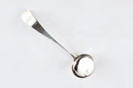 585. A GEORGE III SILVER OLD ENGLISH PATTERN CREAM LADLE, the round bowl with flattened bottom, by Richard Ferris, Exeter c.
