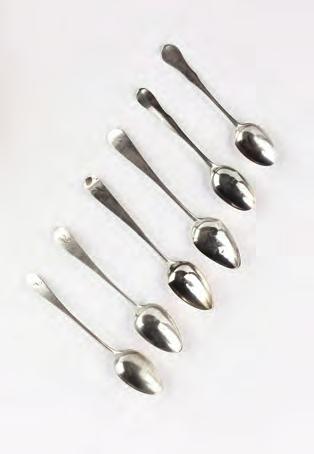 A GROUP OF SIX GEORGIAN SCOTTISH AND PROVINCIAL SILVER TEASPOONS, comprising two Aberdeen Old English pattern examples, one by David Izat