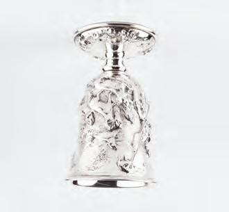 AN EARLY VICTORIAN SILVER PEDESTAL GOBLET, repoussé decorated and engraved with an otter hunting scene by Robert Hennell