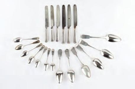butter knives; assorted other silver flatware etc; a cased set of coffee spoons with Lincoln import terminals; a set of twelve silver handled fruit knives; and a Victorian horn handled silver mounted