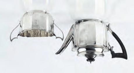 AN EDWARDIAN SILVER BACHELOR S TEAPOT, and matching sucrier, of shaped outline, the teapot with ebonised handle and knop by James