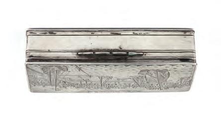 447. A DUTCH SILVER RECTANGULAR BOX, the lid engraved with a prospect of a town and port, titled Zardam,