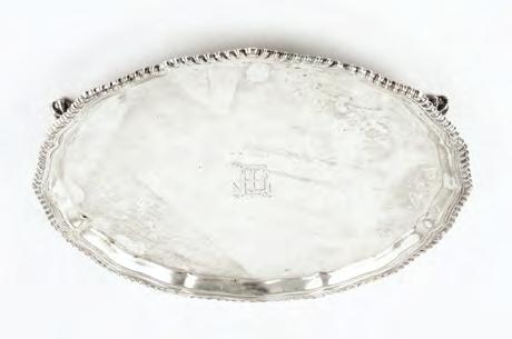 475. AN EDWARDIAN SILVER SALVER, with shaped and gadrooned border, on claw feet by Jay Richard Attenborough Co. Ltd, Sheffield 1905, 31.5cm, 28.5 oz 250-350 (plus 24% BP*) 476.
