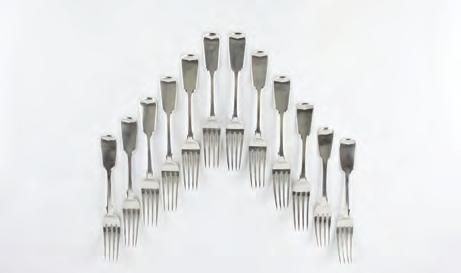 A SET OF TEN MID VICTORIAN SILVER FIDDLE PATTERN TABLE FORKS, by James & Josiah Williams, Exeter 1859, and two very similar forks, other makers/dates, 30 oz (12) 250-300 (plus 24% BP*) 506.