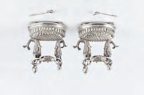 524. A PAIR OF 19TH CENTURY SILVER PLATED FIGURAL TABLE SALTS, each in the form of a merman and mermaid supporting a