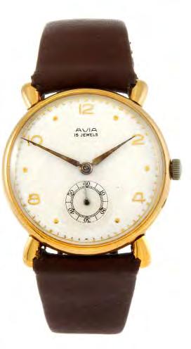 Miscellaneous Wrist Watches 378 379 AVIA - a gentleman s wrist watch. Yellow metal case, stamped 18K 0.750 with poincon. Unsigned manual wind movement.