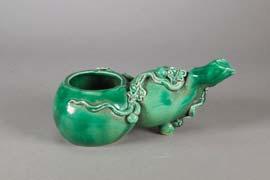 on base; H: 16 cm, D: 15 cm, 345 292 Chinese Celadon Glazed Porcelain Guan-Style Teapot Chinese celadon glazed porcelain