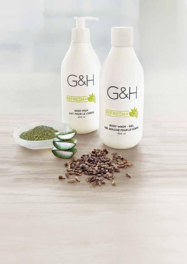 G&H Refresh+ revitalizes and soothes skin with lightweight formulas that contain an exclusive blend of aloe, grape seed extract, and green tea extract.
