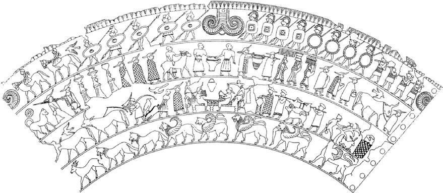 Later Prehistory to the Bronze age: 1. The Emergence of warrior societies Figure 7. Situla della Certosa. In the upper part there is a military parade (after Bosi, 2004).