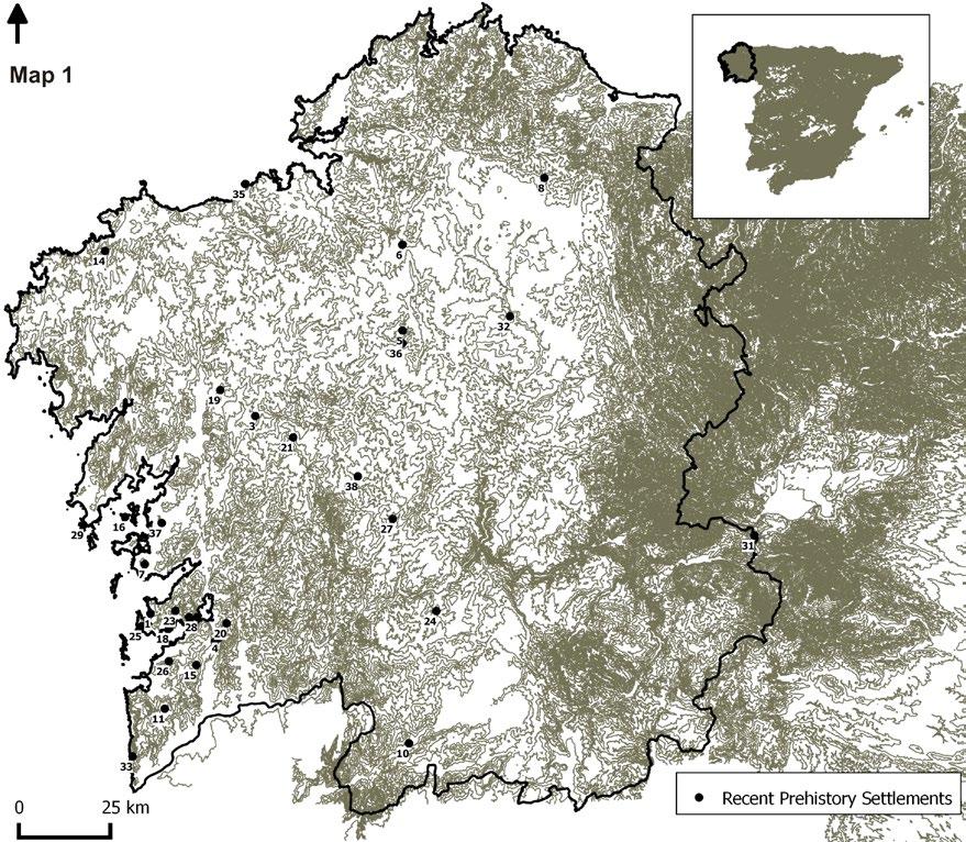 M. P. Prieto-Martínez and M. Díaz-Rodríguez: Settlements and Houses in Galicia Figure 1. Map showing the distribution of sites from Late Prehistory. archaeological structures that are documented.