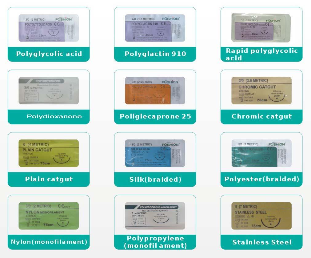 Fosun Surgical Sutures Ranges ABSORBABLE NON-ABSORBABLE SYNTHETI BIOLOGICA SYNTHETI PGA suture PGLA suture PDS suture Polypropylene suture