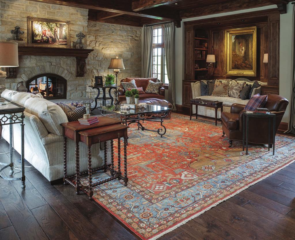 A custom-designed family room at the home of Peggy and John Thodos showcases a personalized French Country styled décor with English accents.