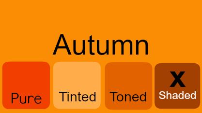The Shaded Autumn In the 4x4 Color System, each of the general four seasons Winter, Autumn, Spring and Summer is divided into four specific sub- categories.