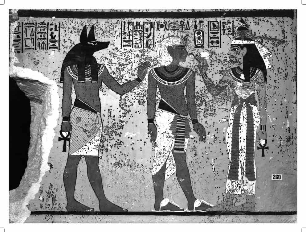 The western part of the southern wall of the Burial Chamber The scene on the western (right) part of the southern wall of the Burial Chamber shows Tutankhamun in the company of Hathor Mistress of