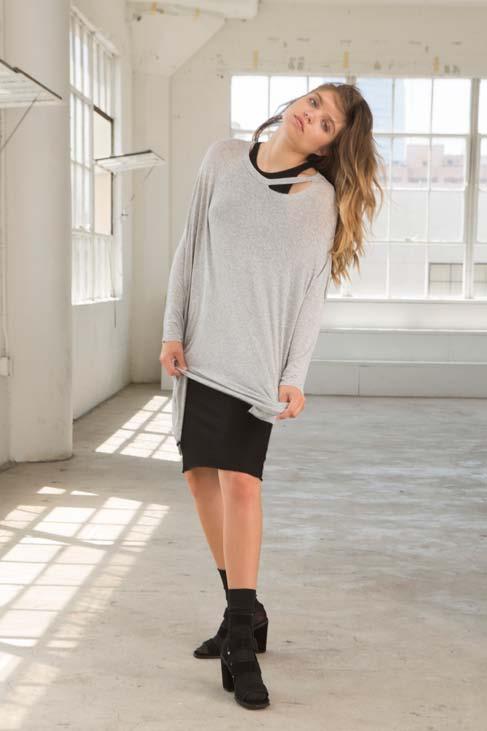 #80191 Nola Crew neck Tunic Heather Grey Rayon Jersey LAYERED OVER our