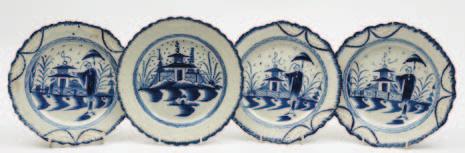 * Similar examples are illustrated as plate 134, Painted in Blue, Lois Roberts 120-180 440 Four Three Dot Group pearlware plates of circular form, three with moulded