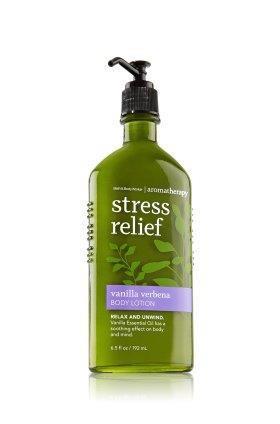 Bath & Body Works: Stress Relief Body Lotion Product Description: Relax and unwind. Sandalwood Essential Oil relaxes and soothes the mind. Rose Essential Oil calms to bring balance and harmony.
