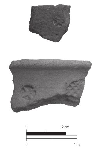Andrew Agha and Nicole M. Isenbarger Recently Discovered Marked Colonoware 185 and two vessel fragments that have traditional X marks on their bases were recovered from Feature 6654.