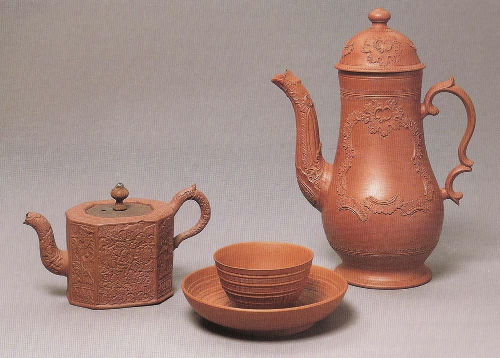 Figure 12-Dry bodied red stoneware teapots and cup and saucer,