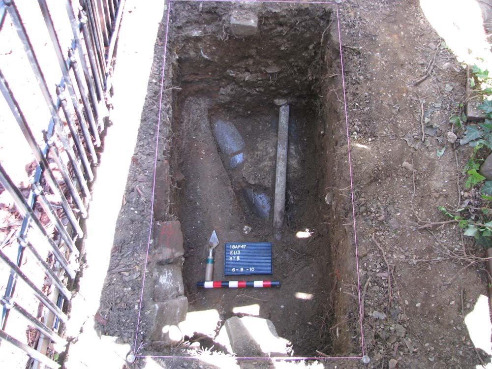 testing will be necessary to fully determine not only the size of the pit, but its exact relationship to the structure s original wooden sill and later brick foundation.