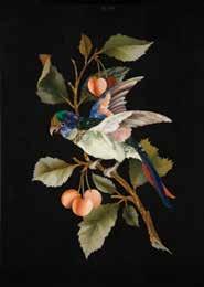 910 Late C19th Grand Tour Pietra Dura Tile parrot on flowering cherry branch inlaid with many hardstones, 37 x 25.