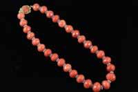 Pink Coral Bead Necklace large faceted graduating beads on gold and coral