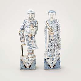5 9 142 Two Blue, White and Copper Red Daoist Immortals, Early 20th Each rendered in a standing